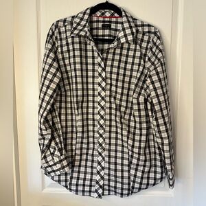 Talbots Non-Iron Black & White w/Silver Threads Plaid Shirt 14w